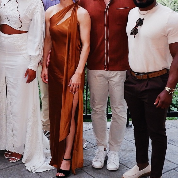 Michelle Mason One Shoulder Gown with Tie - Toffee - Picture 3 of 8